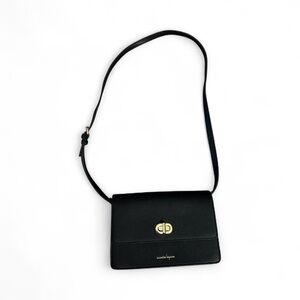 Nanette Lepore Black Vegan Leather Crossbody Bag Gold TurnLock Adjustable Strap